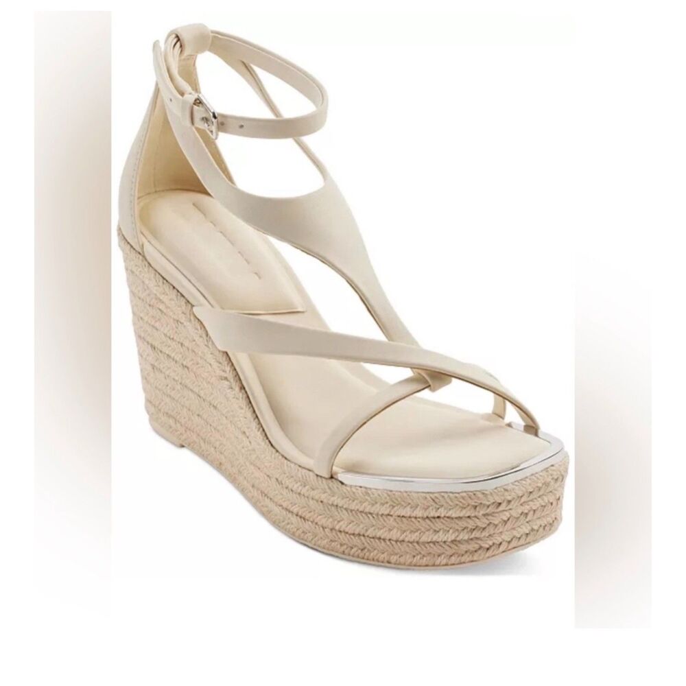 New DKNY MAryn Espadrille Platform wedge sandal in cream white